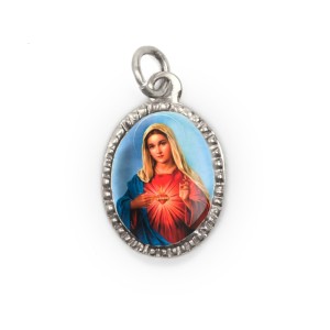 MD103617P10 - Medalha de Alumínio Oval Prata c/ 10un. Sagrado Coração de Maria - 2X1,3cm