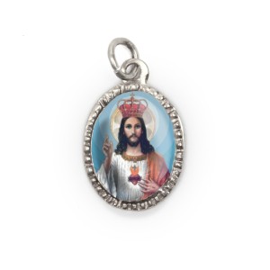 MD103801P10 - Medalha de Alumínio Oval Prata c/ 10un. Cristo Rei - 2X1,3cm