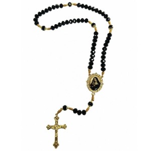 TE353015 - Terço Santa Rita de Cássia Cristal Preto - 37x3cm 