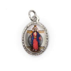 MD103813P10 - Medalha de Alumínio Oval Prata c/ 10un. Santa Chagas de Jesus - 2X1,3cm