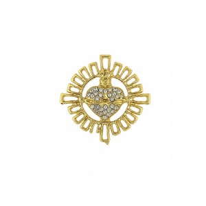 ET1470480 - Entremeio Sagrado Coração Metal Dourado c/ Strass - 3x3,2cm (04-469/D)