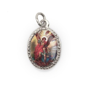 MD103909P10 - Medalha de Alumínio Oval Prata c/ 10un. São Miguel Arcanjo - 2X1,3cm