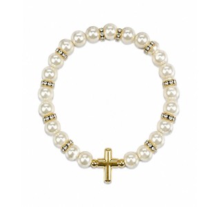 PU410852 - Pulseira Cruz Pérola Creme - 8x8cm 