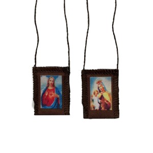 ES149010 - Escapulário N. Sra. Do Carmo e Sagrado Coração de Jesus Tecido c/ Oração - 49x3,8cm