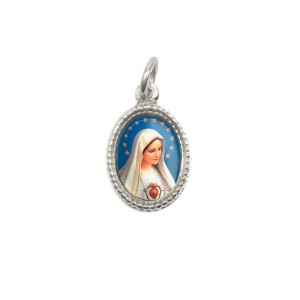 MD102400P20 - Medalha de Alumínio Oval Prata c/ 20un. Imaculado Coração de Maria - 1,5x1cm