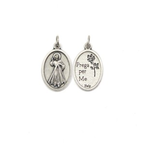MD1180203P2 - Medalha Jesus Misericordioso Italiana Oval Prateada c/ 2un. - 2,5x1,7cm