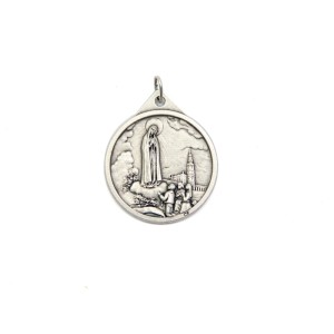 MD1190825 - Medalha N. Sra. De Fátima Italiana Redonda Prateada - 3,8x3cm