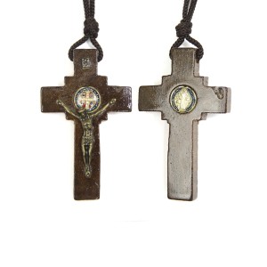 CC360800 - Cordão Medalha de São Bento c/ Crucifixo Madeira - 37,2cm
