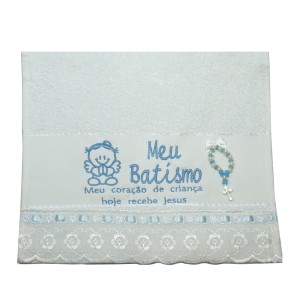 TO1421 - Toalha Batismo Azul c/ Dezena - 45x31cm