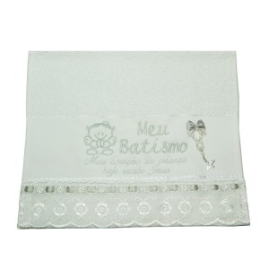 TO1422 - Toalha Batismo Prata c/ Dezena - 45x31cm
