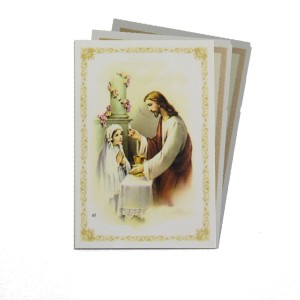 CT112050P50 - Cartão Lembrança Primeira Eucaristia Menina c/ 50un. - 9,5x6,5cm