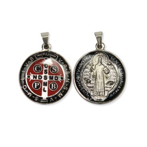 MD1420105 - Medalha São Bento Resinada Redonda Prateada - 4x2,9cm