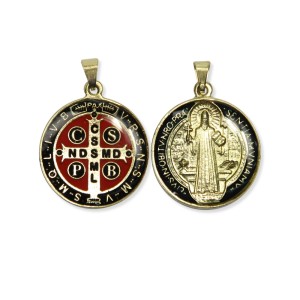 MD1420107 - Medalha São Bento Resinada Redonda Dourada - 4x2,9cm