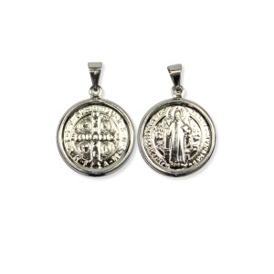 MD1420059 - Medalha São Bento Aço Inox Redonda  - 3x2,2cm