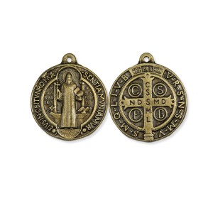 MD1420171 - Medalha São Bento Redonda Ouro Velho - 3,5x3cm