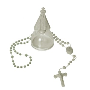 TE050650 - Cúpula N. Sra. Aparecida c/ Terço de Acrílico Branco - Cúpula 8x4cm Terço 31cm