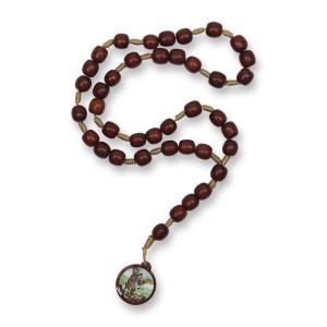 TE330005 - Terço São Miguel Arcanjo Madeira Muirapiranga - 26cm