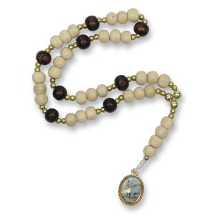 TE330010 - Terço São Miguel Arcanjo Madeira Marfim - 27cm