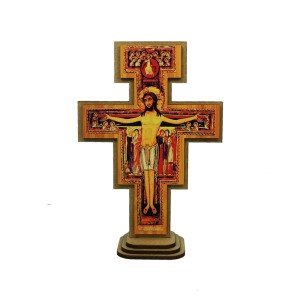 CU810802 - Crucifixo de Mesa São Damião MDF - 16,5x11cm