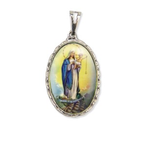 MD128046 - Medalha N. Sra. Dos Navegantes Rendada Níquel - 5x2,5cm