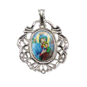 MD129035 - Medalha N. Sra. do Perpétuo Socorro Camafeu Níquel - 5x4,2cm