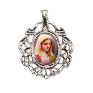 MD129047 - Medalha N. Sra. Rosa Mística Camafeu Níquel - 5x4,2cm