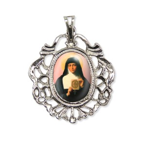 MD129067 - Medalha Santa Margarida Maria Camafeu Níquel - 5x4,2cm