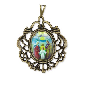 MD129901 - Medalha Sagrada Família Camafeu Ouro Velho - 5x4,2cm