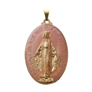 MD520132 - Medalha N. Sra. Das Graças Resinada Rosa - 4,5x2,8cm