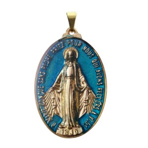 MD520134 - Medalha N. Sra. Das Graças Resinada Azul - 4,5x2,8cm