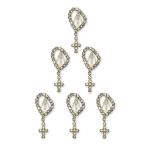 BO10100P6 - Botton Terço N. Sra. Aparecida  Dourado c/ Strass 6un. - 3,2x1,4cm